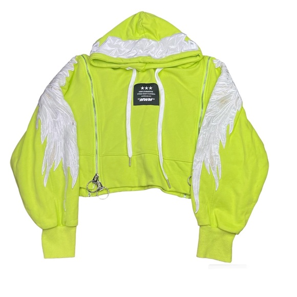 Mod Wave Movement Wings Cropped Hoodie Neon Green Size M - Picture 1 of 12